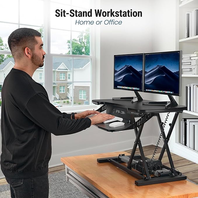 VERSADESK® PowerPro™ Elite 36” - Electric Adjustable Desk Converter with Programmable Controller and USB Hub. Mobile App Controllable. Removable Keyboard Tray - Powerful Riser Lifts 80 lbs – Black