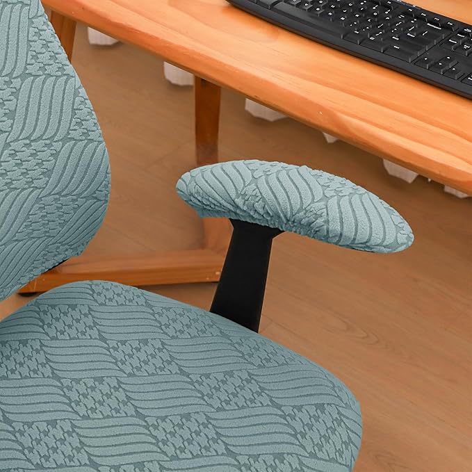4 Pieces Split Office Chair Cover Large for Desk Chair Back and Seat with Armrest Covers Jacquard Stretch Sage Green Office Chair Slipcovers Set Washable