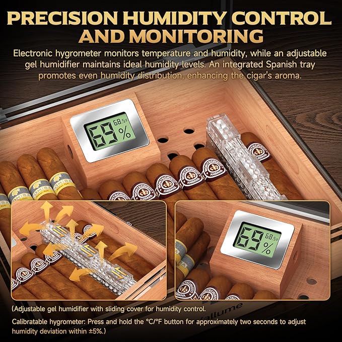 VALLUME Cigar Humidor, Acrylic Humidor with Wooden Drawer Base, Compact Desktop Humidor, Features Gel-Controlled Sliding Cigar Humidifier, Cedar Wood Tray, Ideal Gift for Men (Small size)