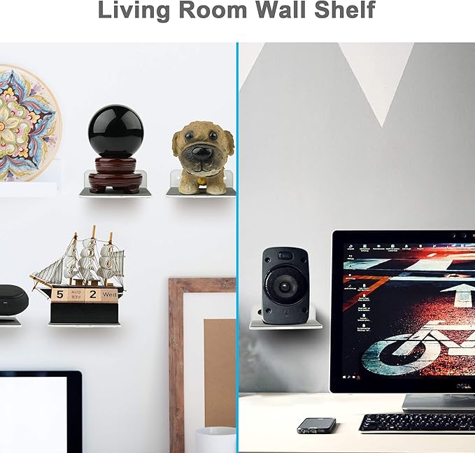 TXEsign Wall Mount for Speakers, Webcam, Phones - Acrylic Floating Shelf (Silky White & Transparent)