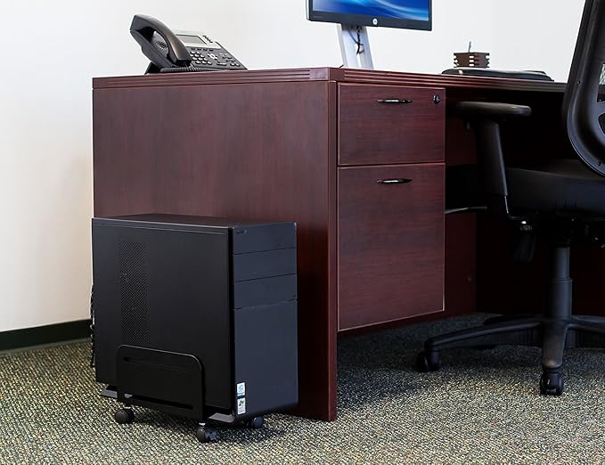 Mount-It! Computer Tower Stand, Adjustable Mobile CPU Stand with Wheels, Heavy-Duty Steel Rolling Cart, Fits Most PC Towers, 4.87 to 8.5 Inch Width, Under Desk, Black