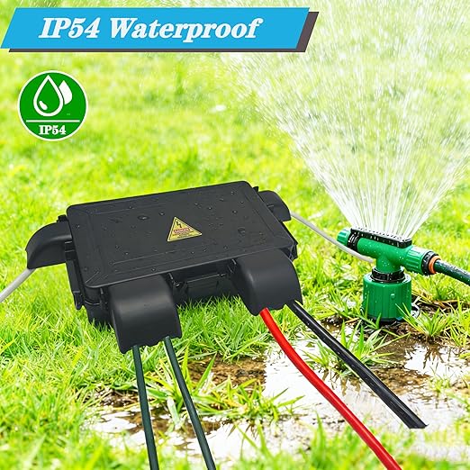 DIQIMIAQ Medium Outdoor Electrical Box(Inner 10.3 * 4.8 * 3.1inch), IP54 Waterproof Extension Cord Cover w/6 Cable Entry, Weatherproof Connection Box Protect for Plug,Connector (Black, 1PCS)