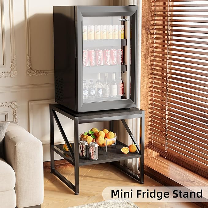End Table with Charging Station, 20 Inch Square Printer Stand with USB Ports & Power Outlets, Mini Fridge Stand with 2-Tier Storage Shelf Adjustable, Industrial Wood Nightstand for Small Spaces, Black