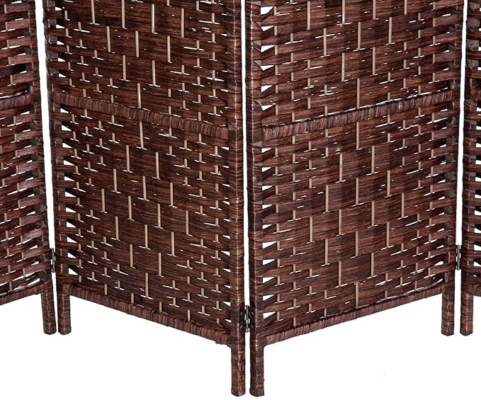 HOMCOM Room Divider 6 Panel, 6FT Tall Folding Privacy Screen, Freestanding Hand-Woven Partition for Room Separation with 360° Hinges, Paper Rope Diamond Weave, Brown
