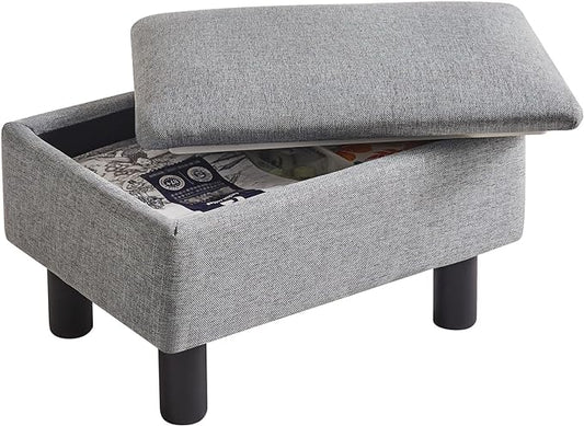 IBUYKE Storage Ottoman Footrest Stool with Linen Fabric, Rectangular, Flip Top Lid, Non-Slip Feet, Compact Design, Stylish and Functional, Gray Blue RF-BD224