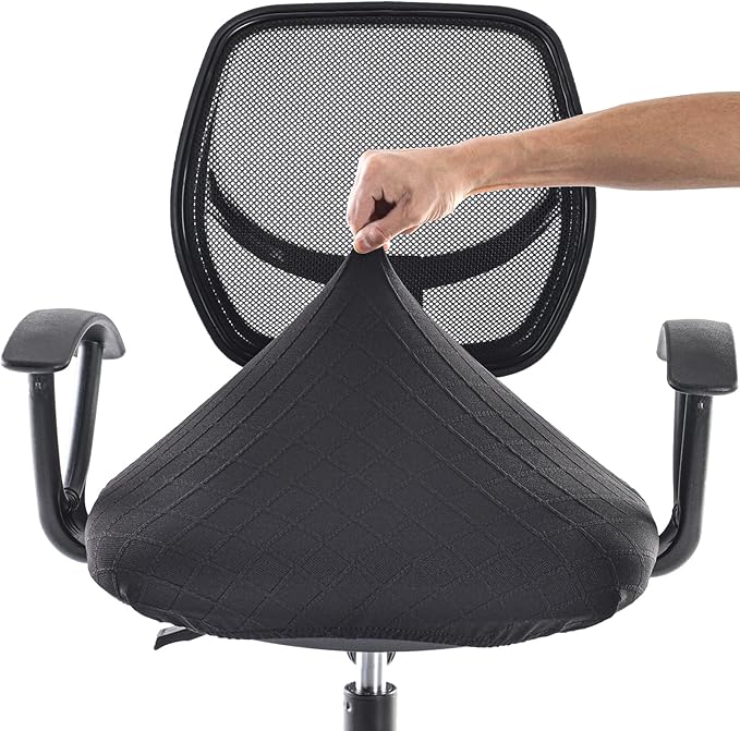 Stretch Jacquard Office Chair Cover, Removable Washable Desk Chair Cover, Anti-dust Seat Cushion Protectors - Black
