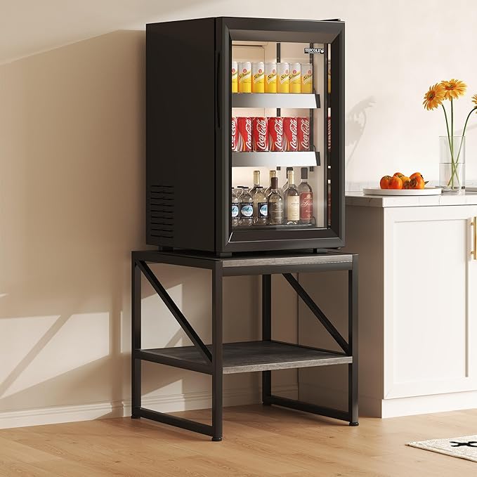 Mexin 20 Inch Square End Table, Mini Fridge Stand with 2-Tier Storage Shelf, High Load Capacity Printer Table for Living Room Bedroom, Grey Oak