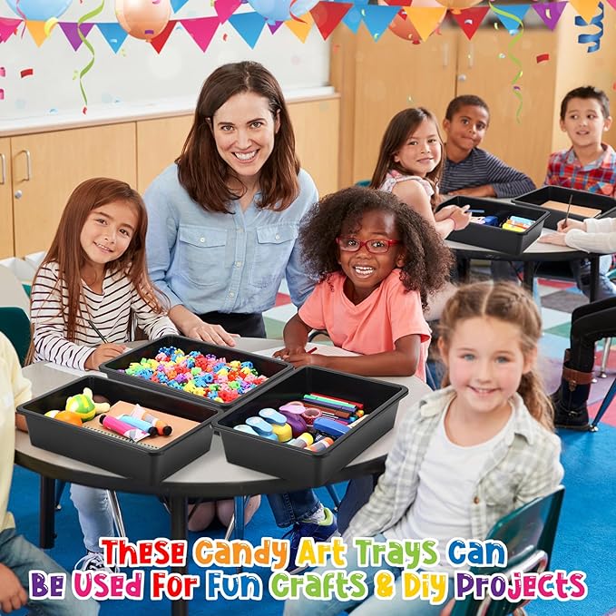Hoteam 5 Pcs Paper Trays for Classroom Plastic Storage Bin Tray Bulk Stackable File Organizer for School Office Teacher Book Organization Supplies(Black,13.78 x 9.84 x 3.15 Inch)