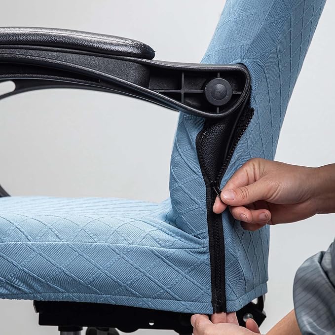 Melaluxe Office Chair Cover with Armrest Covers， Universal Stretch Desk Chair Cover, Computer Chair Slipcovers (Size: L) - Blue