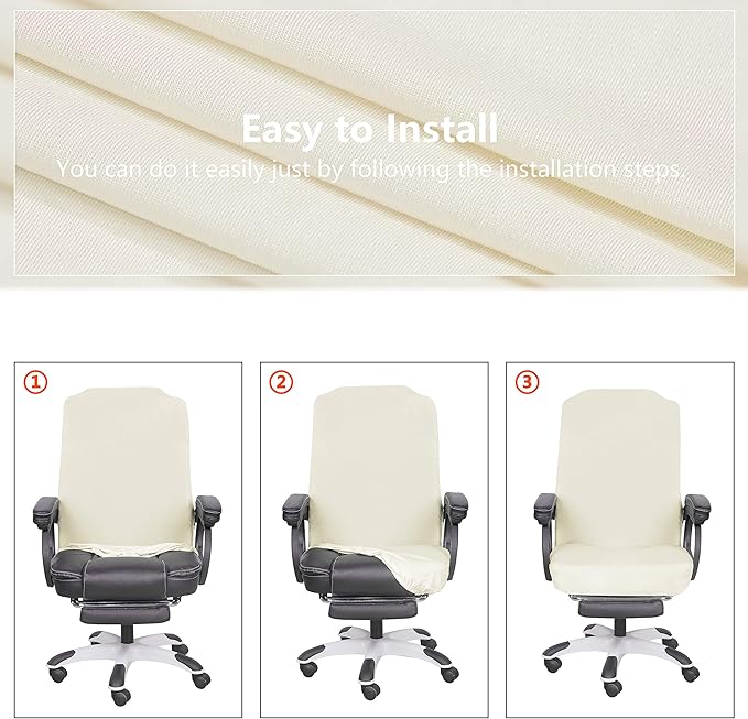 SARAFLORA Office Chair Covers- Medium, Ivory- Removable Computer Chair Covers for Office Chair with Zipper for Universal Rotating Chair Desk Chair Cover Chair Seat Washable Protector for Pets
