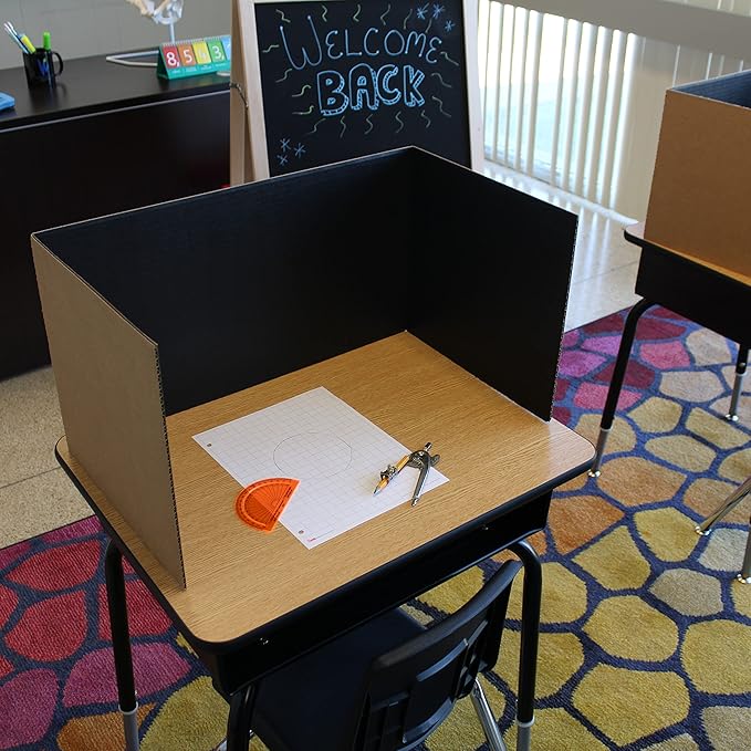 Flipside Products 12”x 48” Black Study Carrel, Privacy Boards, Student Privacy and Focus Booth for The Classroom, Desk Divider Cubby for Tests, Made in USA - 24 Pack
