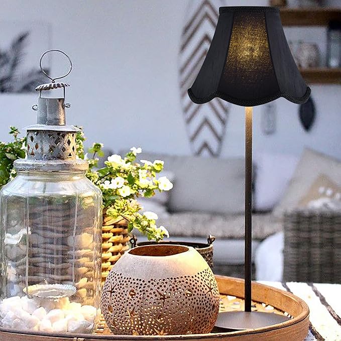 GOSO Small Black Lamp Shades, 4×8×6.4 IN Spider, Set of 2 MIni Scalloped Lampshades for Table Lamps & Wall Lampshade Replacement,Natural Faux Silk Boho Lamp Shade for Bedroom/Dining Room