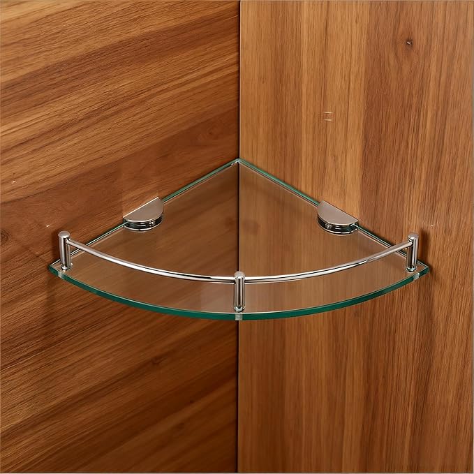 8-Pack Adjustable Metal Shelf Brackets, Semi-Circular Glass Clips, Wall Mount Support Clamp Holder for 4-8mm Shelves in Bathroom, Kitchen, Closet & Living Room, Chrome Plated Cabinet Hardware