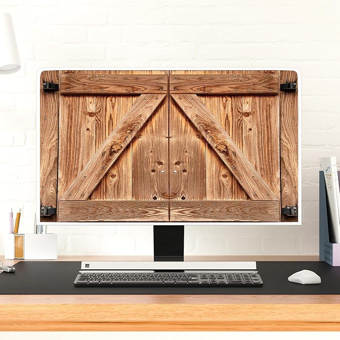 Vintage Wooden Gate Screen TV Dust Cover 37,38,39 Inch Barn Farmhouse Anti-Static LCD-Silky HD Panel Dust Protective Sleeve Compatible with Desktop and Home Hanging TV Protective