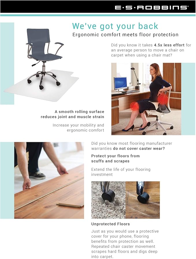 Chair Mats for Carpet- Medium Pile, 48" x 96" Rectangle, Clear Vinyl Beveled Edge
