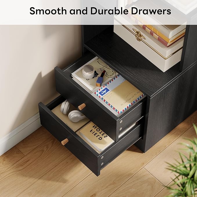 IRONCK Corner Bookshelf, 70.87" Tall Corner Bookcase with Drawers, Corner Shelf Storage Display Rack for Living Room Home Office, Black