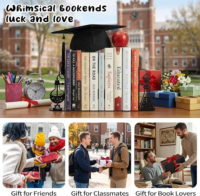 Chemistry Metal Bookends for Shelves, Experimental Bookends Decor for Chemistry Classroom Laboratory Bookshelf, Ideal Chemistry Gift for Nerds Chemistry Teachers Friends Professors Graduates Scientist