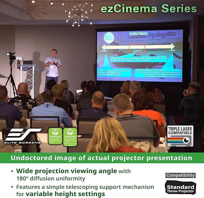 Elite Screens ezCinema 150" 16:9 Pull-Up Projector Screen, 8K/4K UHD Ready, Manual Portable MaxWhite B, Home Theater & Office, Manual, F150NWH