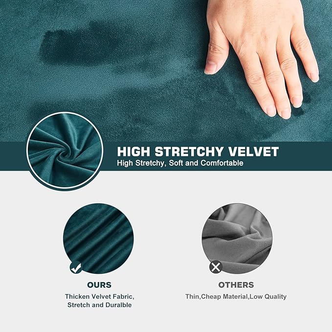 NeColorLife Velvet Office Chair Cover with Armrest Covers - Stretchable High Back Desk Computer Chair Slipcover for Large Rotating Boss Chairs (Large,Lake Blue)
