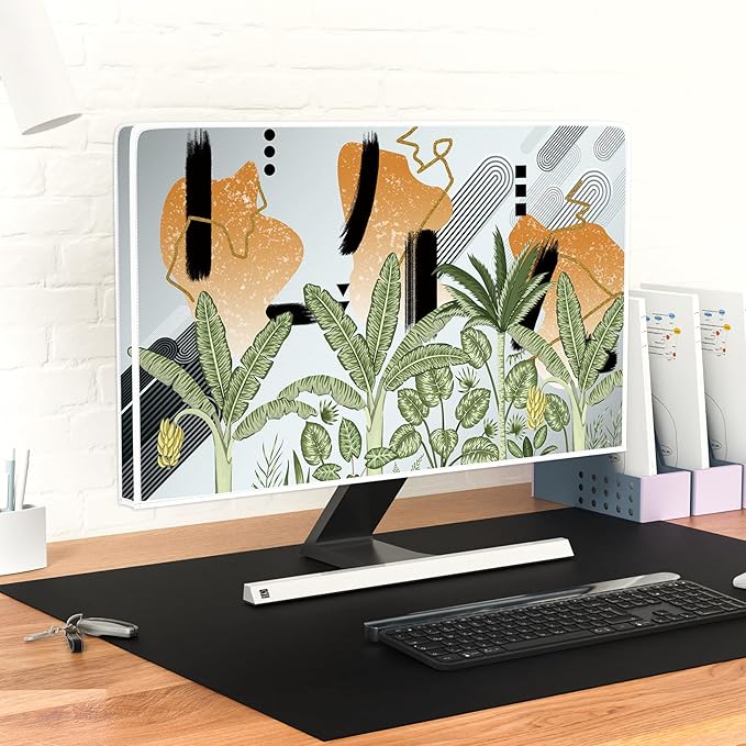 Boho Tropical Leaves Waterproof 80 Inch TV Dust Cover Anti-Static Dustproof Botanical Bohemian Plant Screen TV Covers for Television Screen LED LCD OLED TVs PC Weatherproof