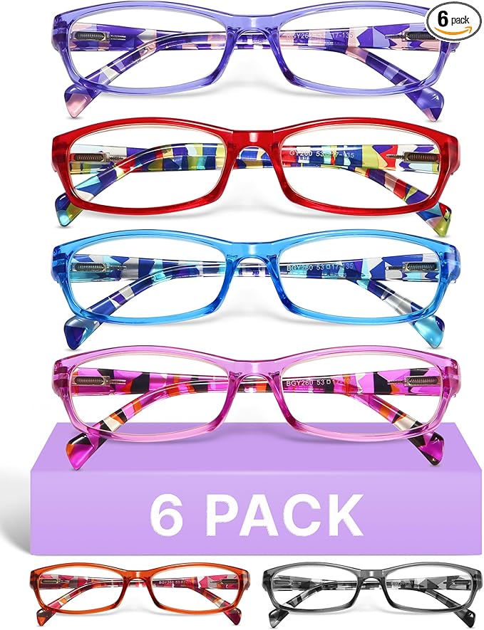 Gaoye 0.5 Reading Glasses for Women, 6 pack Fashion Readers for Women Men Spring Hinge Eye Glasses, Blue Light Reading Glasses