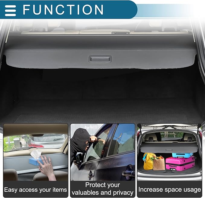 Retractable Cargo Cover for Ford Bronco Sport 2021-2025 Rear Trunk Luggage Security Shield Shade Privacy Screen Cover Parcel Shelf Waterproof Black