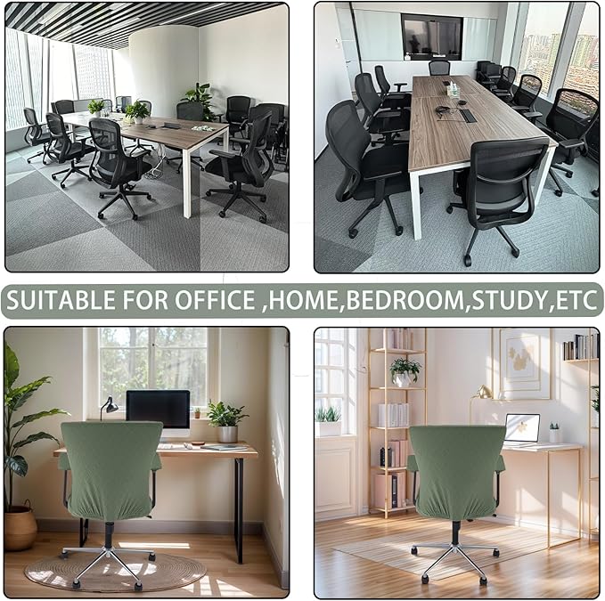 4 Pcs Office Chair Cover Set with 4 Extra Elastic Straps Universal Protective Office Chair Covers Stretchable Desk Chair Cover Office Armrest Cushion Backrest for Rotating Chair (Green)