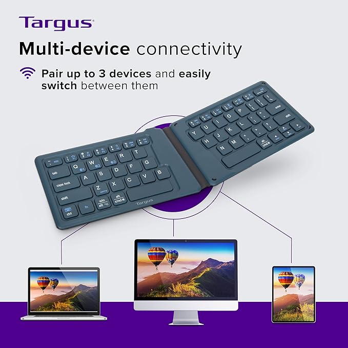 Targus Ergonomic Foldable Bluetooth Keyboard – Pocket-Sized, Split Ergonomic Design, Multi-Device Wireless Keyboard with DefenseGuard Protection - PKF00302US