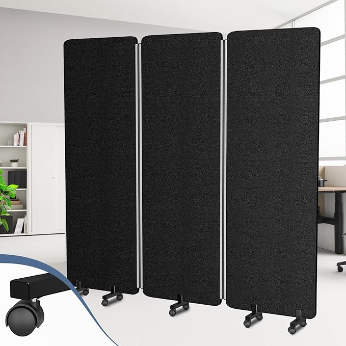 Room Divider Soundproof Privacy Panel with Wheels, 3 Panel Wall Divider (Aluminum Frame) for Room Partition, Folding Room Dividers Space Separation Office Cubicle Wall Divider Sound Proof Separator