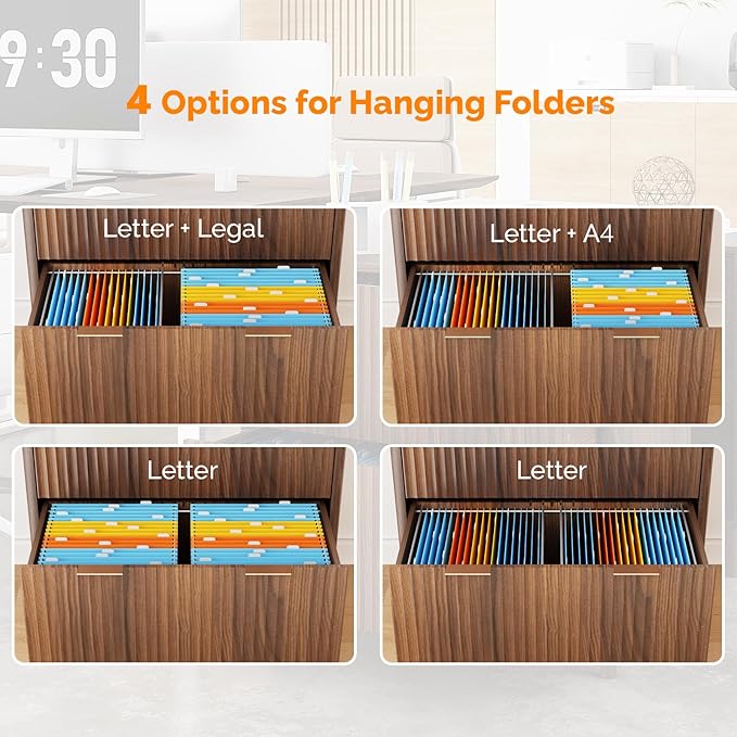 VINGLI 2 Drawer File Cabinet, Home Office Filing Organizer, for Letter Legal A4 Size File Folder Storage, Modern Style Fluted Design, Wood Lateral Filing Cabinet, Printer Stand, Dark Walnut