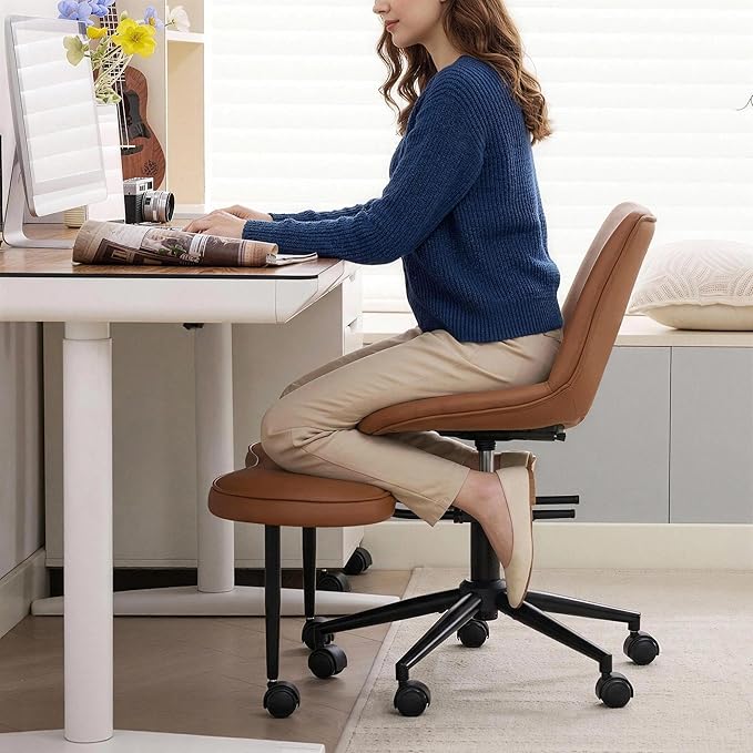 GarveeHome Ergonomic Kneeling Chair, Cross Legged Office Chair with Wheels & Lumbar Support, Wide Criss Cross Chair, Adjustable Height Meditation Yoga Chair for ADHD & Desk Work