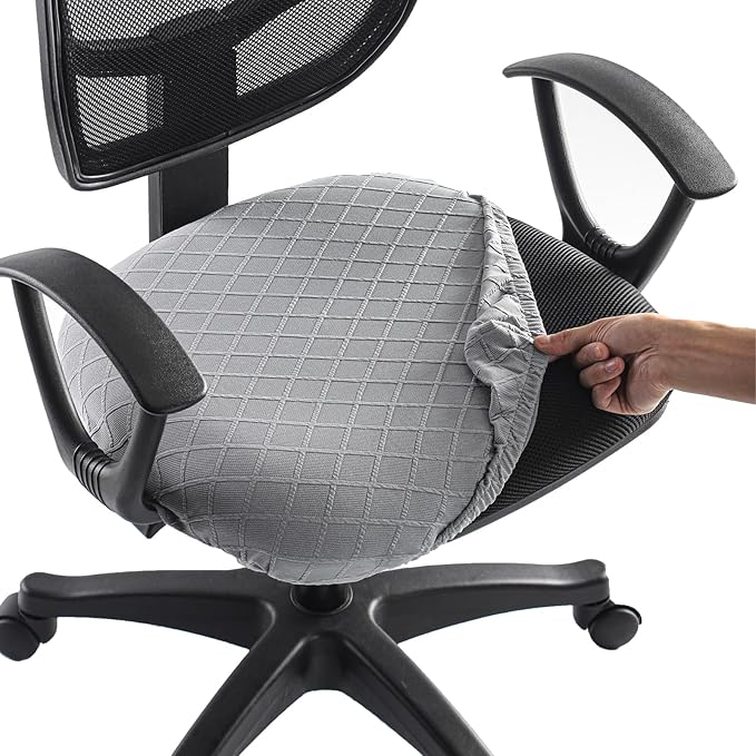 Stretch Jacquard Office Chair Cover, Removable Washable Desk Chair Cover, Anti-dust Seat Cushion Protectors - Grey
