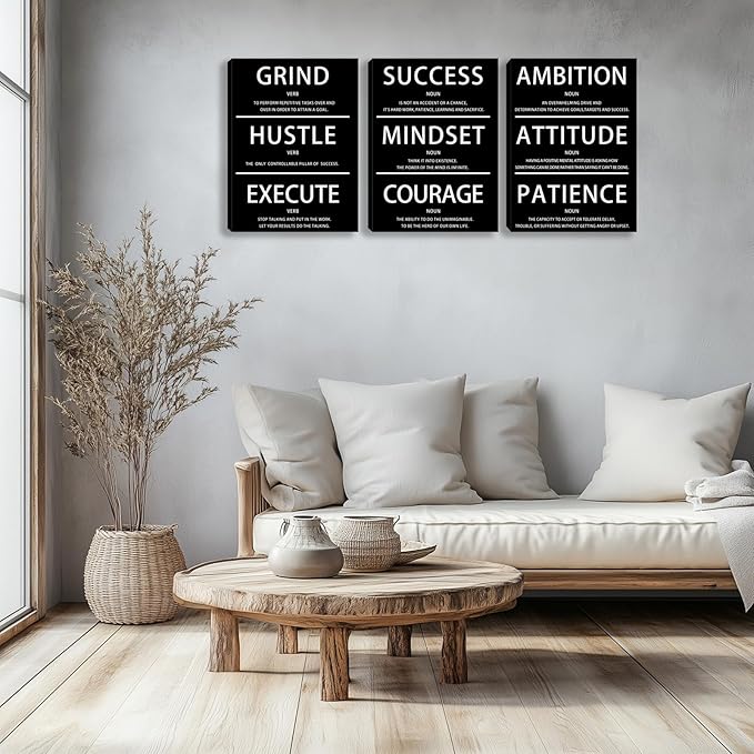 Motivational Wall Decor Paintings Inspirational Office Wall Decor Posters Prints 3 Pieces Bedroom Decor Living Room Office Canvas Picture Wall Painting Home Decoration Framed Artwork (36''W x 16''H)