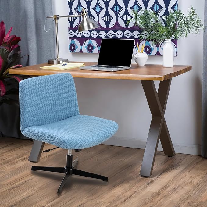 Fuloon Criss Cross Chair Cover, Waterproof, Stretchable, Solid Jacquard, Armless Chair Slipcovers for Office/Desk/Mid Back Wide Seat/Computer/Task/Vanity Chair (T -Shaped Jacquard, Blue)