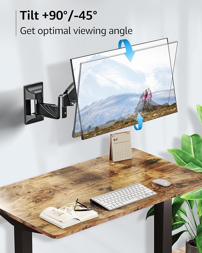 MOUNTUP Monitor Wall Mount for 17-32 Inch Computer Screen, Wall Mounted Arm Support 4.4-17.6lbs Display, Computer Monitor Arm, VESA Bracket for VESA 75x75mm and 100x100mm, Black (Pack of 2)