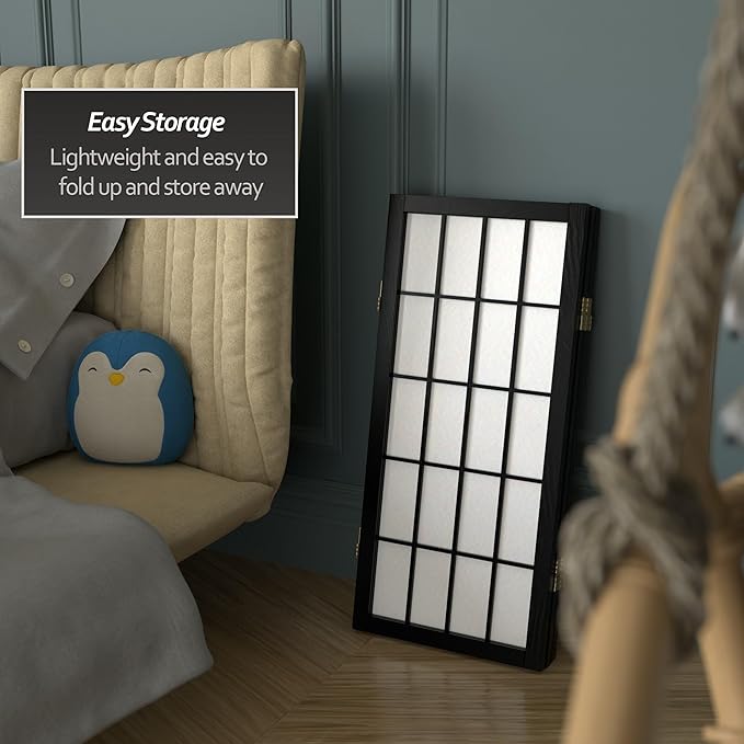 2 ft. Short Desktop Window Pane Shoji Screen - Black - 3 Panels