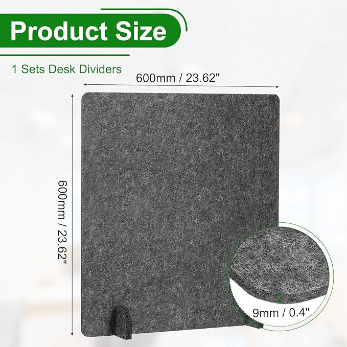 PATIKIL Desk Dividers 24" x 24", 1 Pack Desk Privacy Panel Freestanding Noise Reducing Partition Acoustic Panel with 4Pcs Support Feet for Testing Office Home Library, Dark Gray Style C