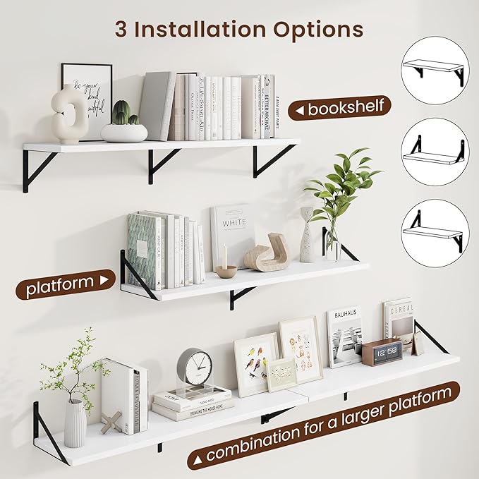 Axeman Deep Floating Shelves | 40 Inch White Wall Shelves Set of 2 | 10 Inch Deep Rustic Wood Shelves for Wall | 40'' W x 10''D White Shelves for Living Room Bathroom Kitchen