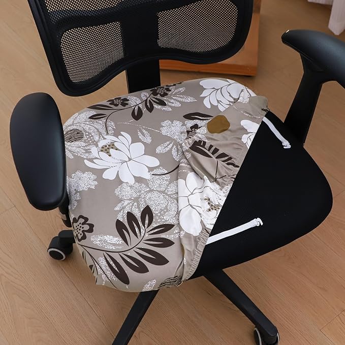 FORCHEER Waterproof Office Chair Seat Cover 20x20 Strechable Beige Floral Computer Desk Chair Seat Slipcover Washable Replacement 1 Piece