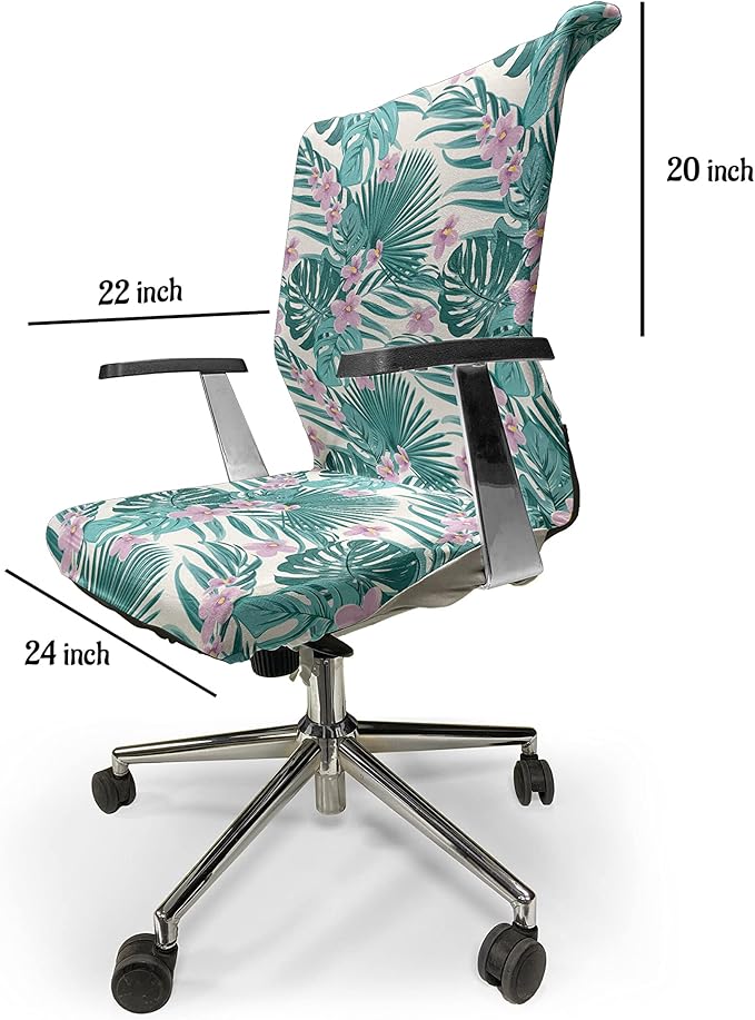 Ambesonne Tropical Office Chair Cover, Continued Layout of Palm Leaves Jungle Coconut Monstera Summer Art, Stretchable Decorative Universal Size High Back Printed Slipcover, Teal Purple