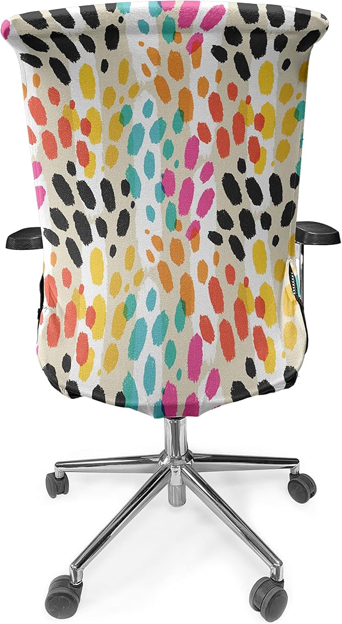Ambesonne Colorful Office Chair Cover, Illustration of Vibrant Animal Skin Print Modern Blemishes and Stripes, Stretchable Decorative Universal Size High Back Printed Slipcover, Grey Yellow