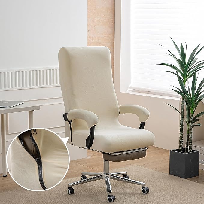 Office Chair Cover with Armrest Covers, High Resilience Velvet Fabric, Universal Fit 22-25 inch Back (Apricot Color)