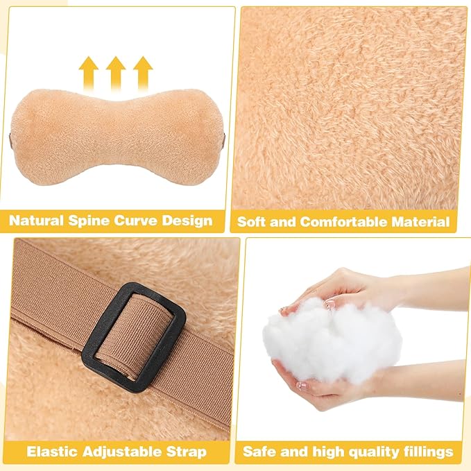 Colingmill 1 Pc Neck Pillow for Recliner Headrest Pillow Bone Shaped Chair Plush with Adjustable Strap Neck Support and Pain Relief Curve Head Cushion for Car Travel Airplane (Coffee)