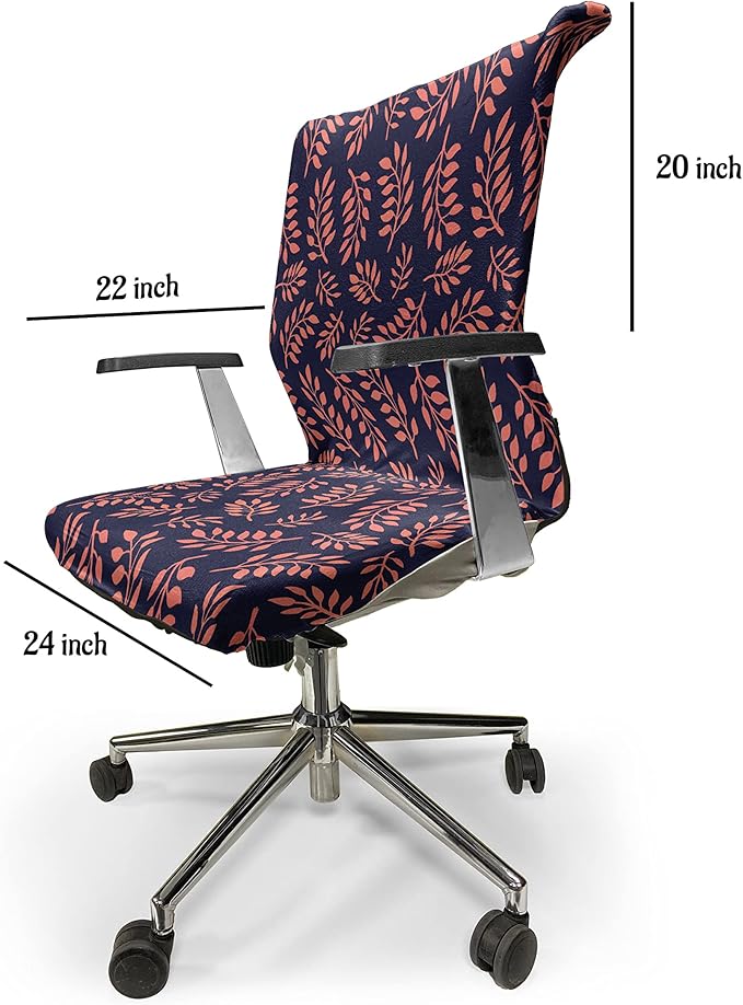 Ambesonne Coral Office Chair Cover, Continuous Pattern with Leafy Branches Abstract Bicolour Design, Stretchable Decorative Universal Size High Back Printed Slipcover, Coral Purple
