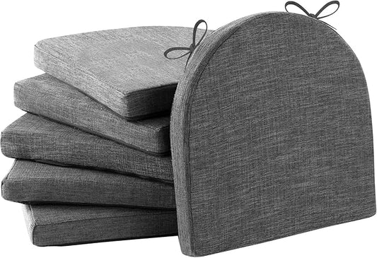 IPYNBAP Chair Cushions for Dining Chairs, Kitchen Chair Cushions, 16'' x 16'' x 2'', Non Slip Indoor Seat Cushions, Chair Pads for Dining Chairs with Ties & Removable Cover, Set of 6, Dark Grey
