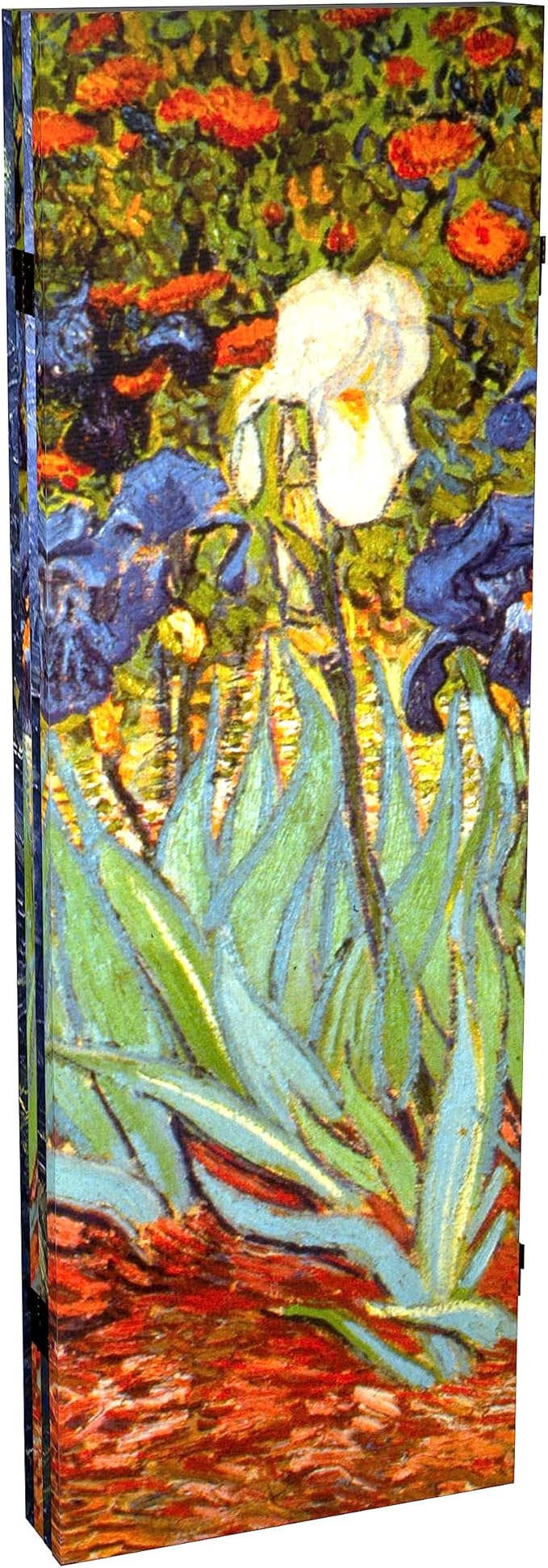 Red Lantern 4 ft. Short Double Sided Works of Van Gogh Canvas Folding Screen Irises/Starry Night Over Rhone 4 Panel Freestanding Partition and Separator for Modern and Contemporary Bedroom Home Office