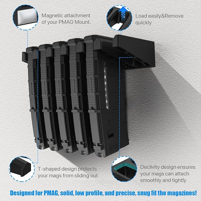 RUSFOL Solid ABS 6X Standard PMAG Wall Mount, Mag Holder, Home Magazine Storage Rack