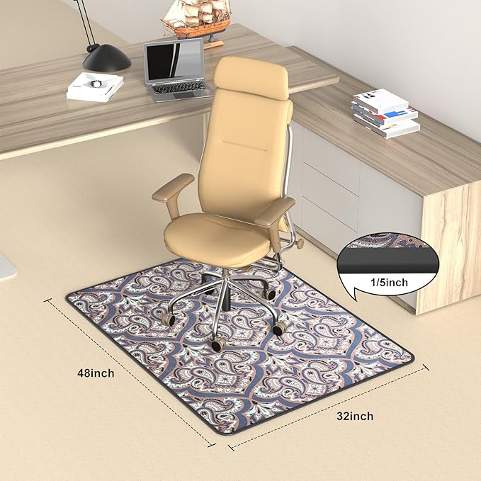 Heavy Duty Office Chair Mat for Carpet and Hardwood Floor Bohemian Desk Chair Mat Rug 36'' x 48'' Jacquard Woven Surface Floor mats for Office Home