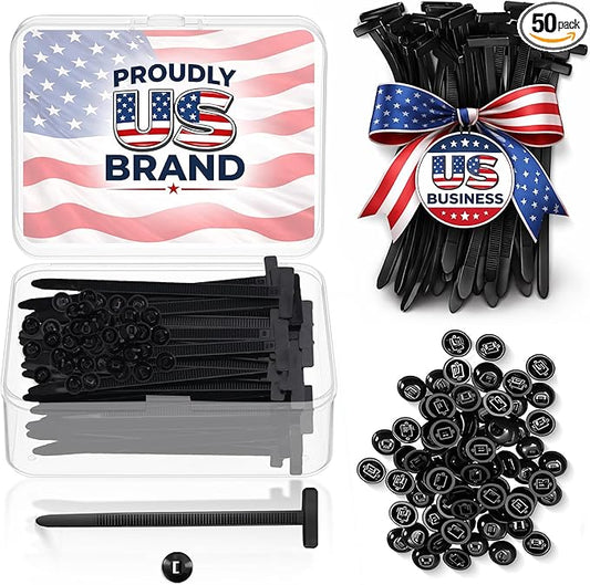 50 Pcs Nylon Universal Cable Tie Buckles — Heavy-Duty Zip Tie Buckle Clips with Pin & Button Design, Self-Locking, UV Resistant, Easy Install for Car Bumper, Fender & Auto Body Repair