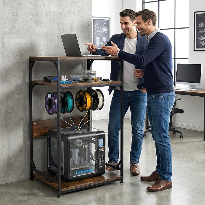 Heavy Duty 3D Printer Table Stand with Power Outlet Industrial-Strength Storage Rack for Stable, Organized & Cable-Managed Printing Workstation